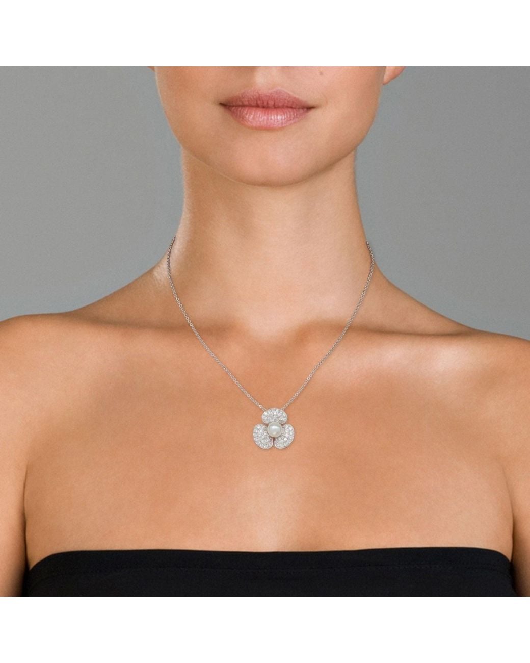 Genevive Jewelry Metallic Sterling Plated With Cubic Zirconia & Mother Of Pearl Round Flower Pendant Necklace