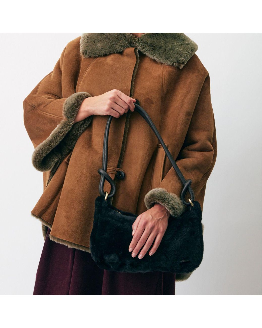 Owen Barry Black Sheepskin Shoulder Bag Ebony Devoran