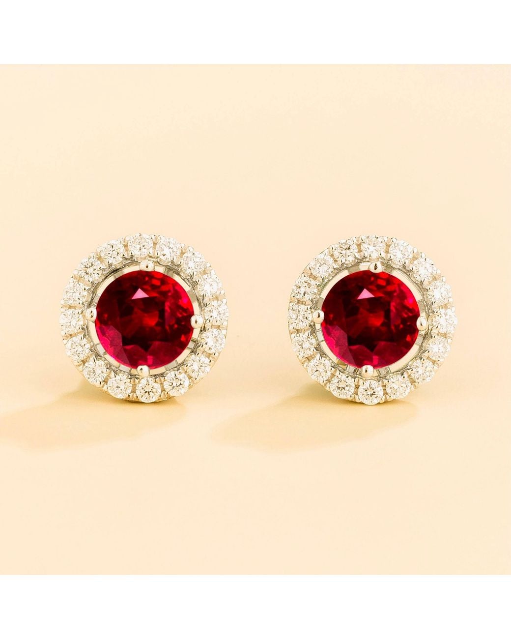 Juvetti Red Floret Earrings Set With Ruby & Diamond
