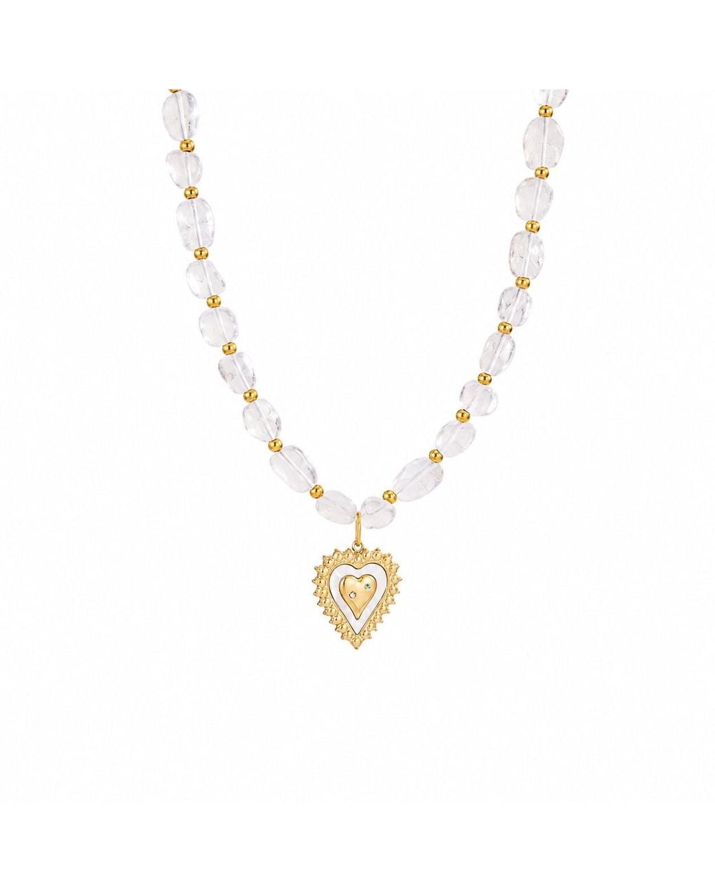 Ormiro Metallic Telos Heart Clear Quartz Beaded Necklace