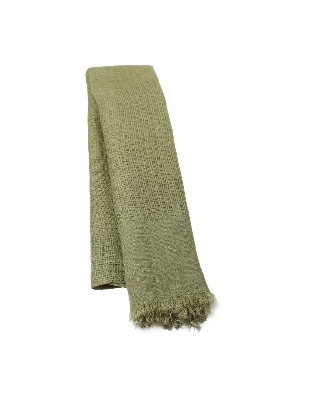 Heritagemoda Green Neutrals Handmade Light Khaki Linen Scarf