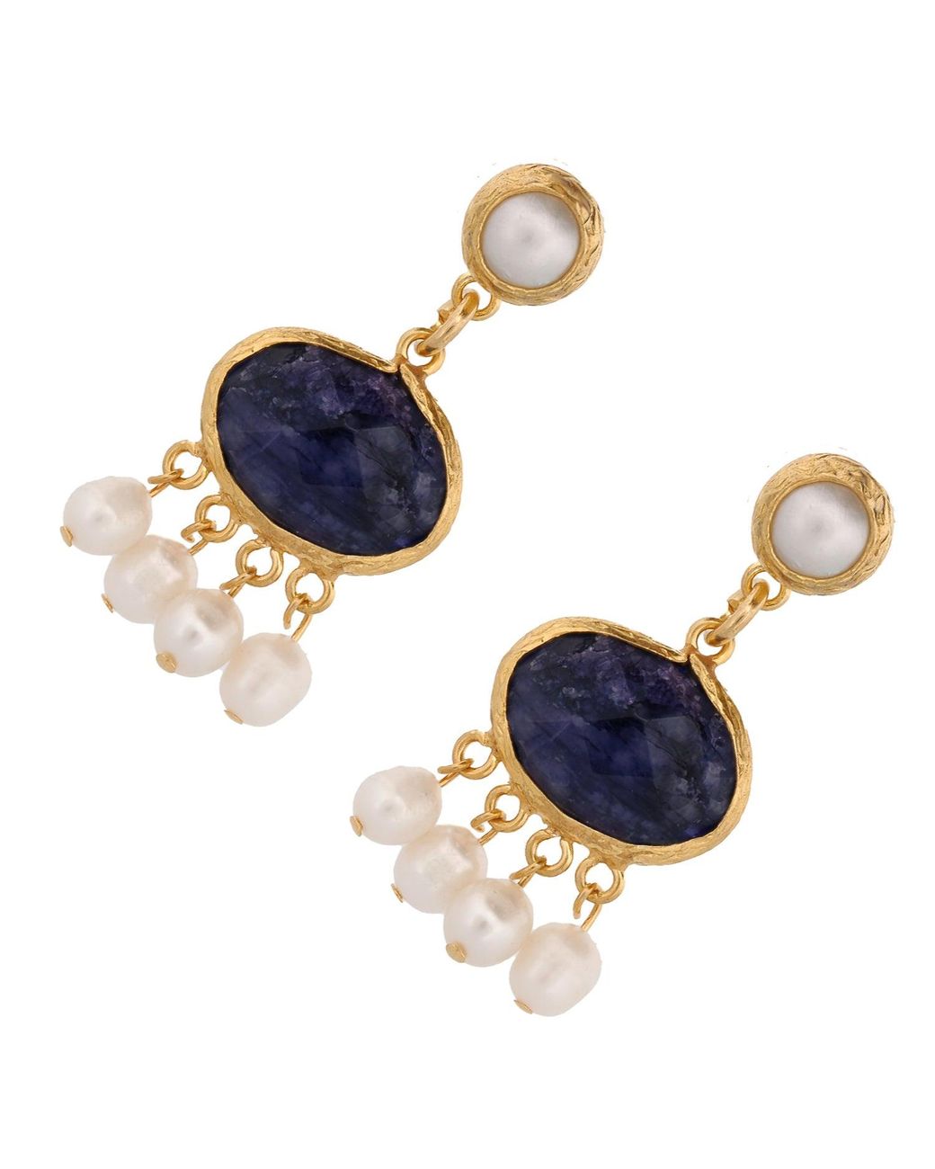 Ebru Jewelry Blue Cleopatra Pearl & Sapphire Stone Tassel Earrings