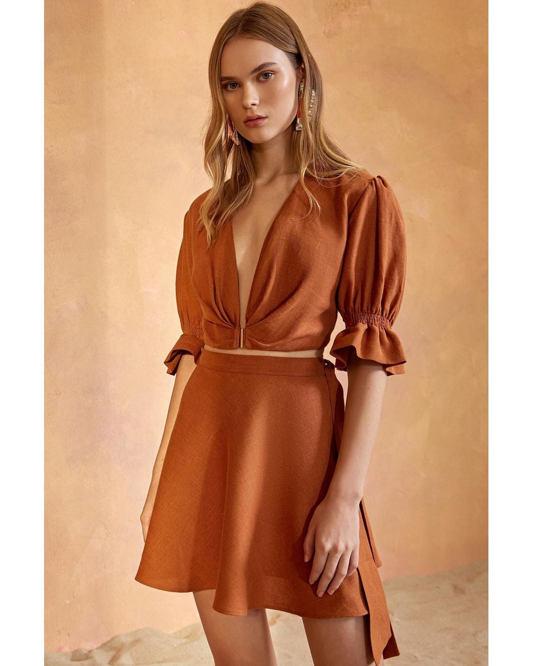 Lilamie Brown Marrakesh Side Wrapped Mini Summer Skirt