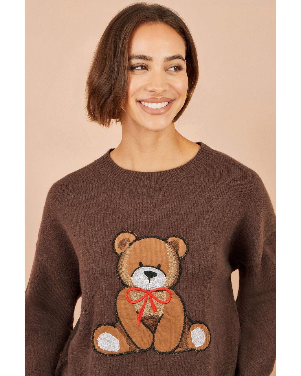 Yumi' Brown Teddy Bear Relaxed Jumper