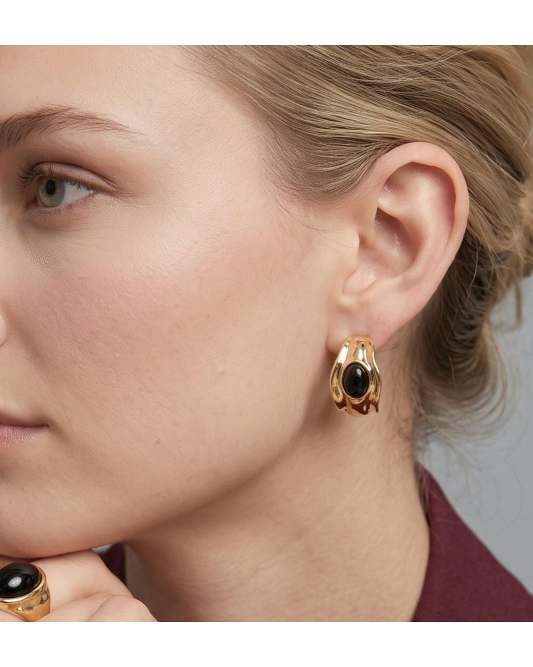 Uchi and Soto Metallic Enso Onyx Molten Hoop Earrings