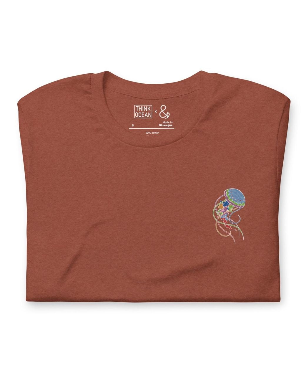 Anchor and Crew Orange Clay Think Ocean Jellyfish Fluorescence Cotton Embroidered T-Shirt