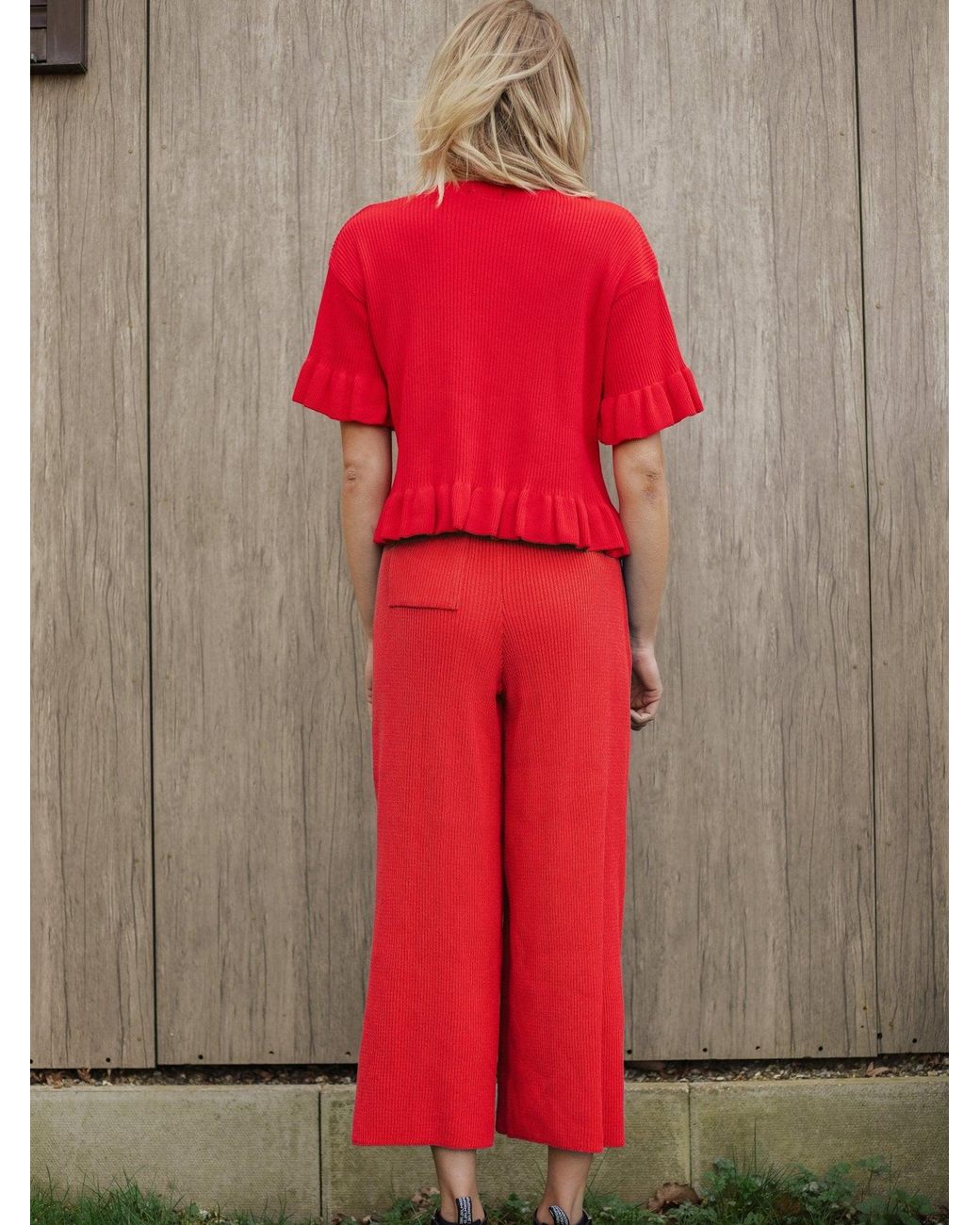 Cara & The Sky Red Marlow Ruffle Co-Ord Short Sleeve Cardigan