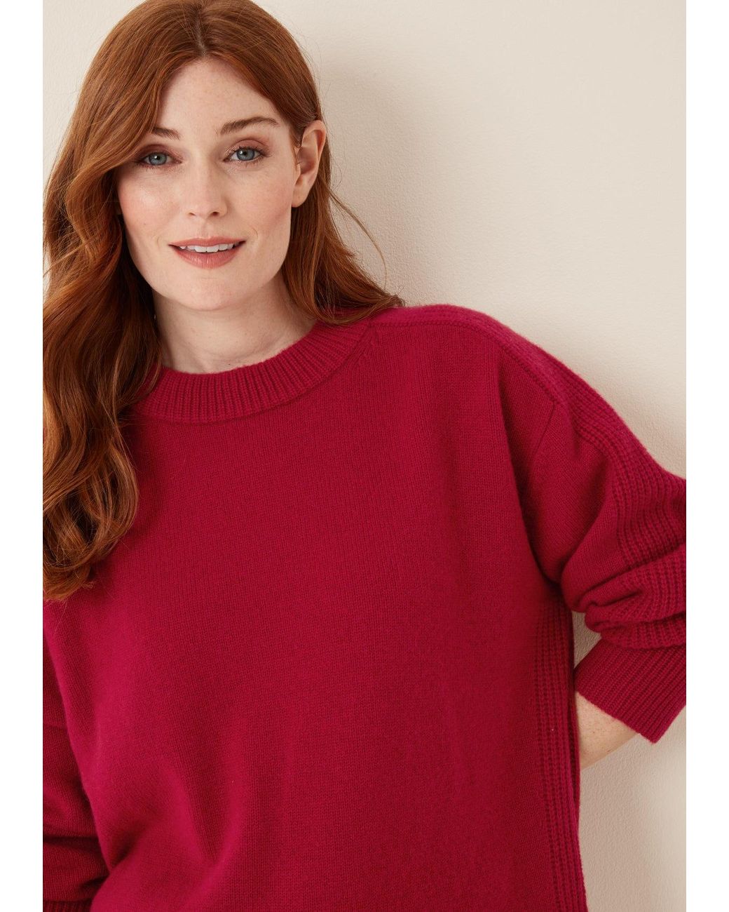 Loop Cashmere Red Cashmere Longline Crew Neck Sweater