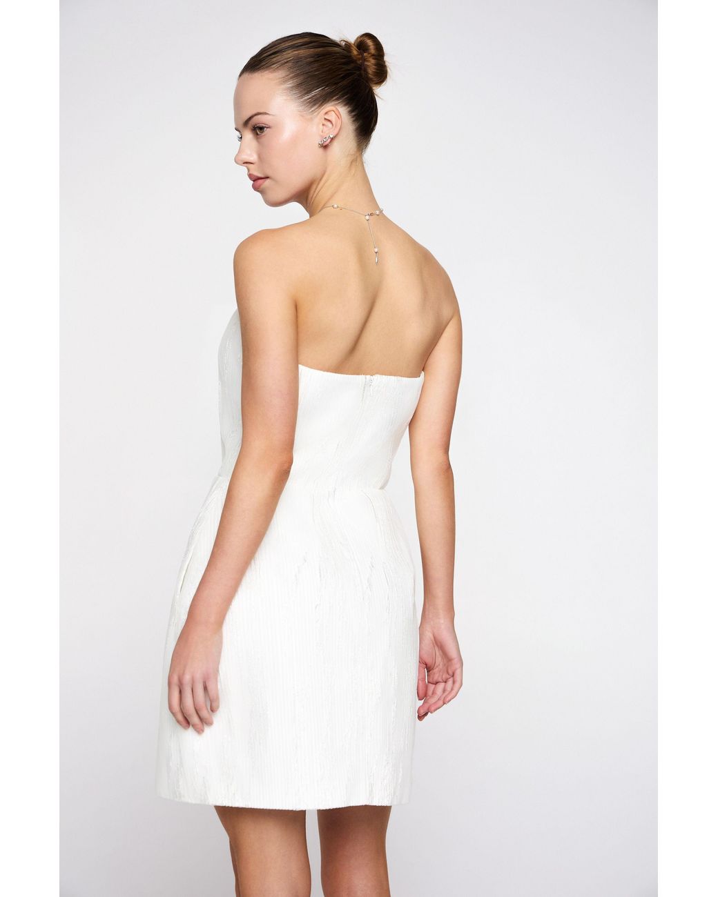 Marieta Yan White Aura Pleated Strapless Dress