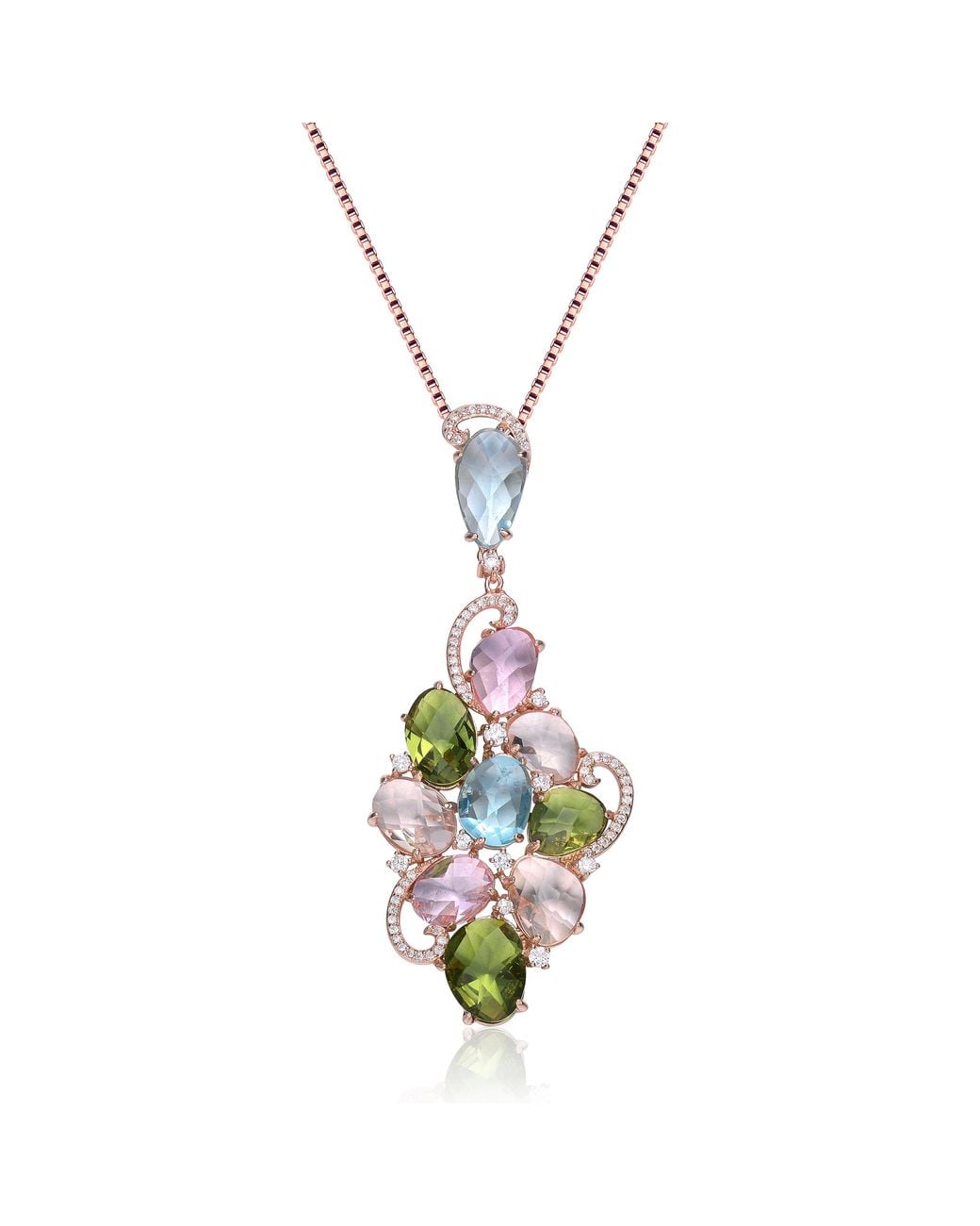 Genevive Jewelry Metallic Multicolored Cubic Zirconia Shaped Pendant Plated Sterling Necklace