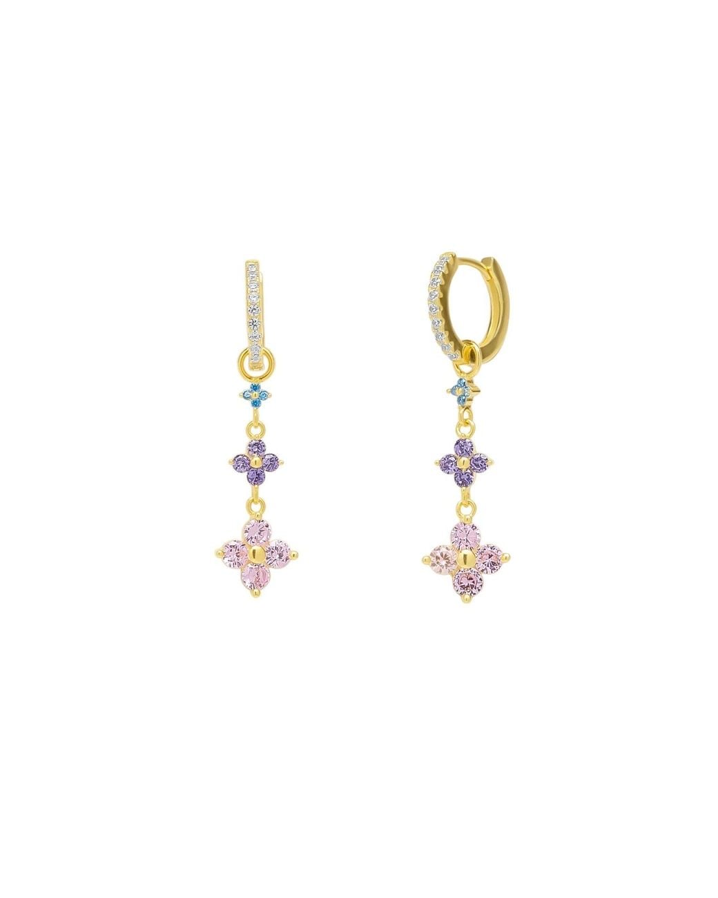 Spero London Metallic Pastel Clovers Pave Drop Earrings