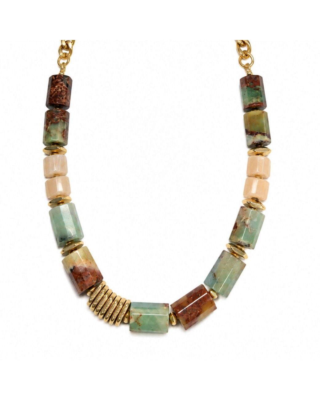 Rachel Nathan Metallic Chrysoprase & Peach Moonstone Barrel-Cut Necklace