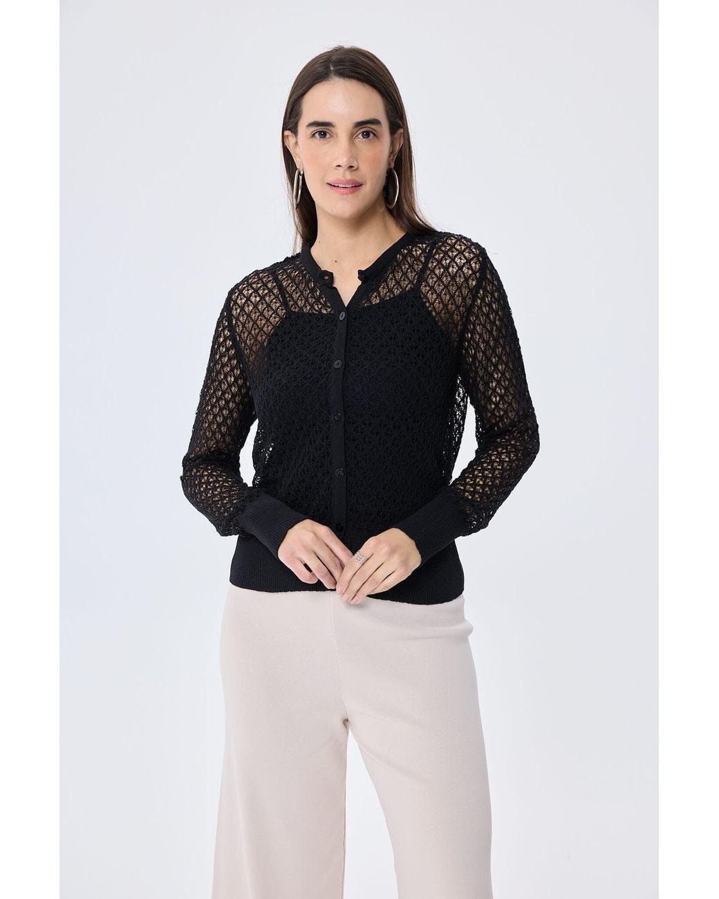 Peraluna Black Addison Openwork Knit Cardigan