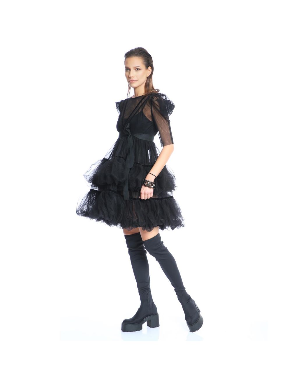 Silvia Serban Black Baby Doll Ruffles Dress
