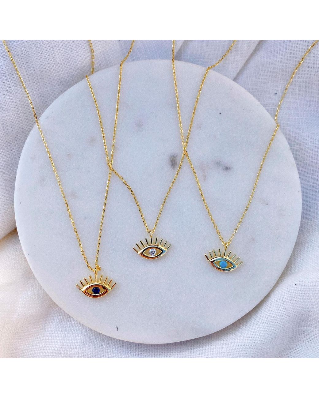 Spero London Metallic White Eye Evil Eye Sterling Silver Necklace