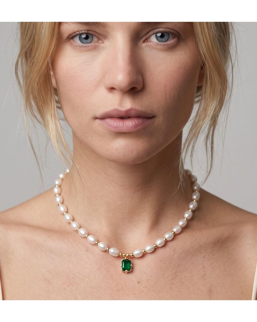 Uchi and Soto Metallic Shinju Pearl Necklace With Stone