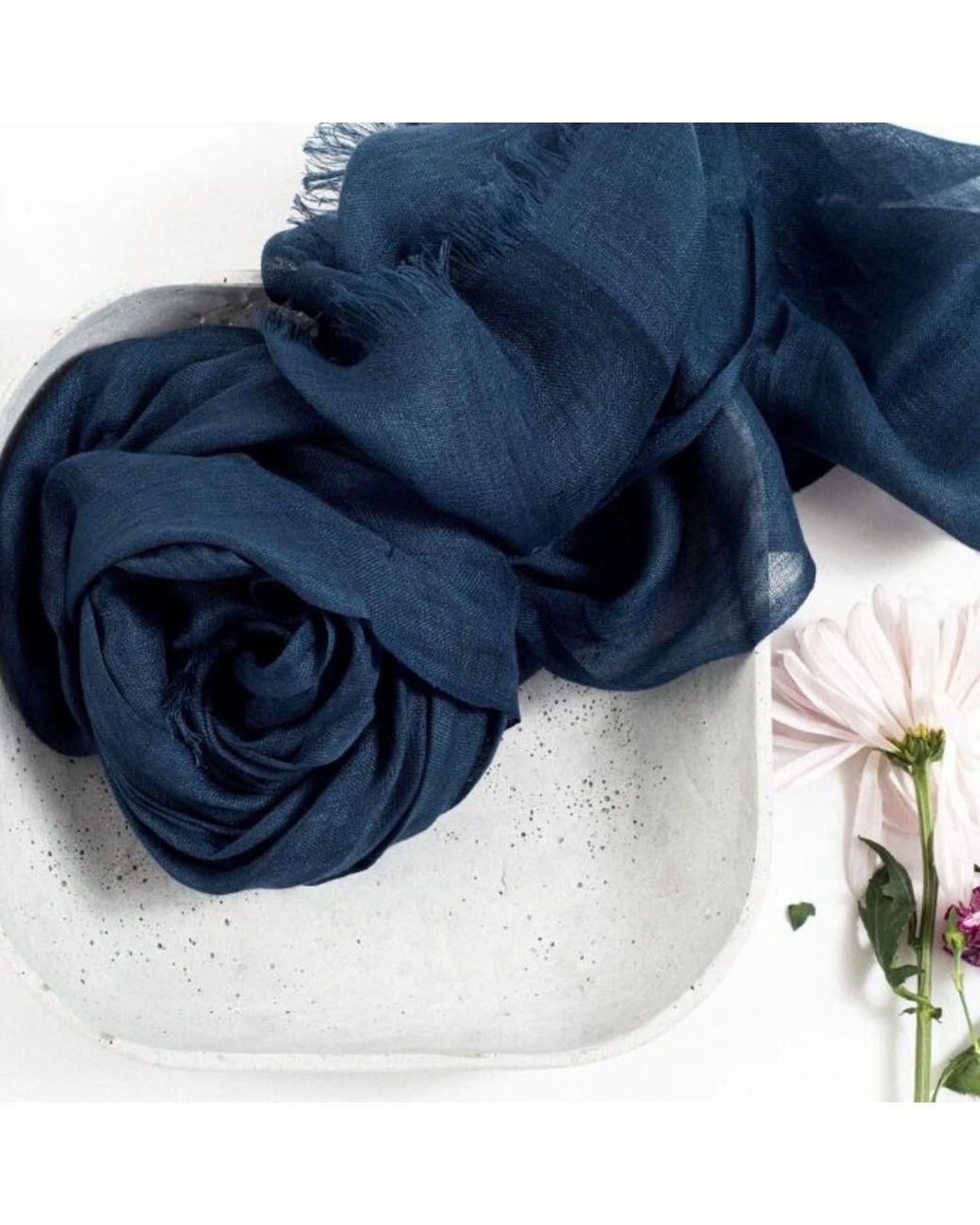 Variously Blue Midnight Hand Woven Linen Silk Blend Scarf