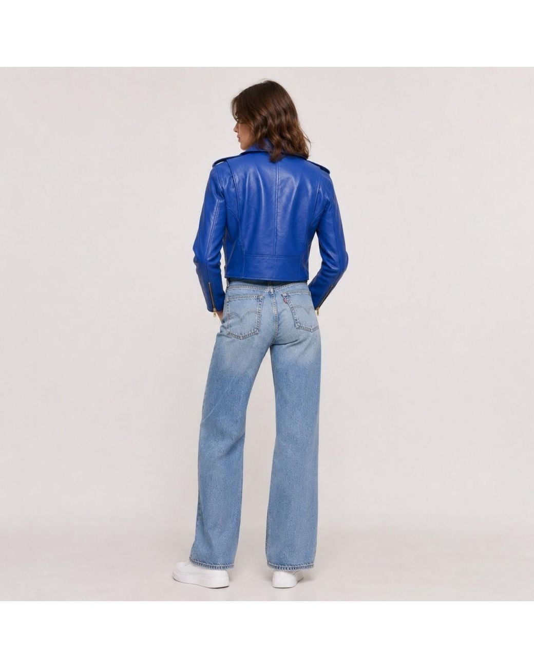 Zasta Studio Blue Cropped Biker Leather Jacket