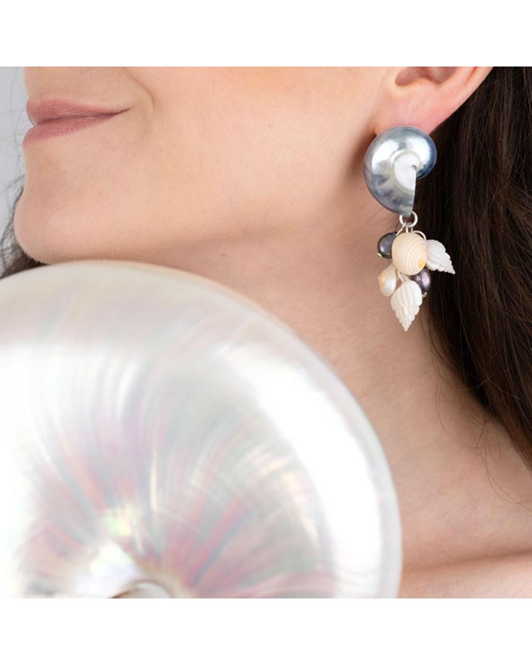 Oana Savu Blue Nautilus Shell Earrings Sterling Statement Earrings