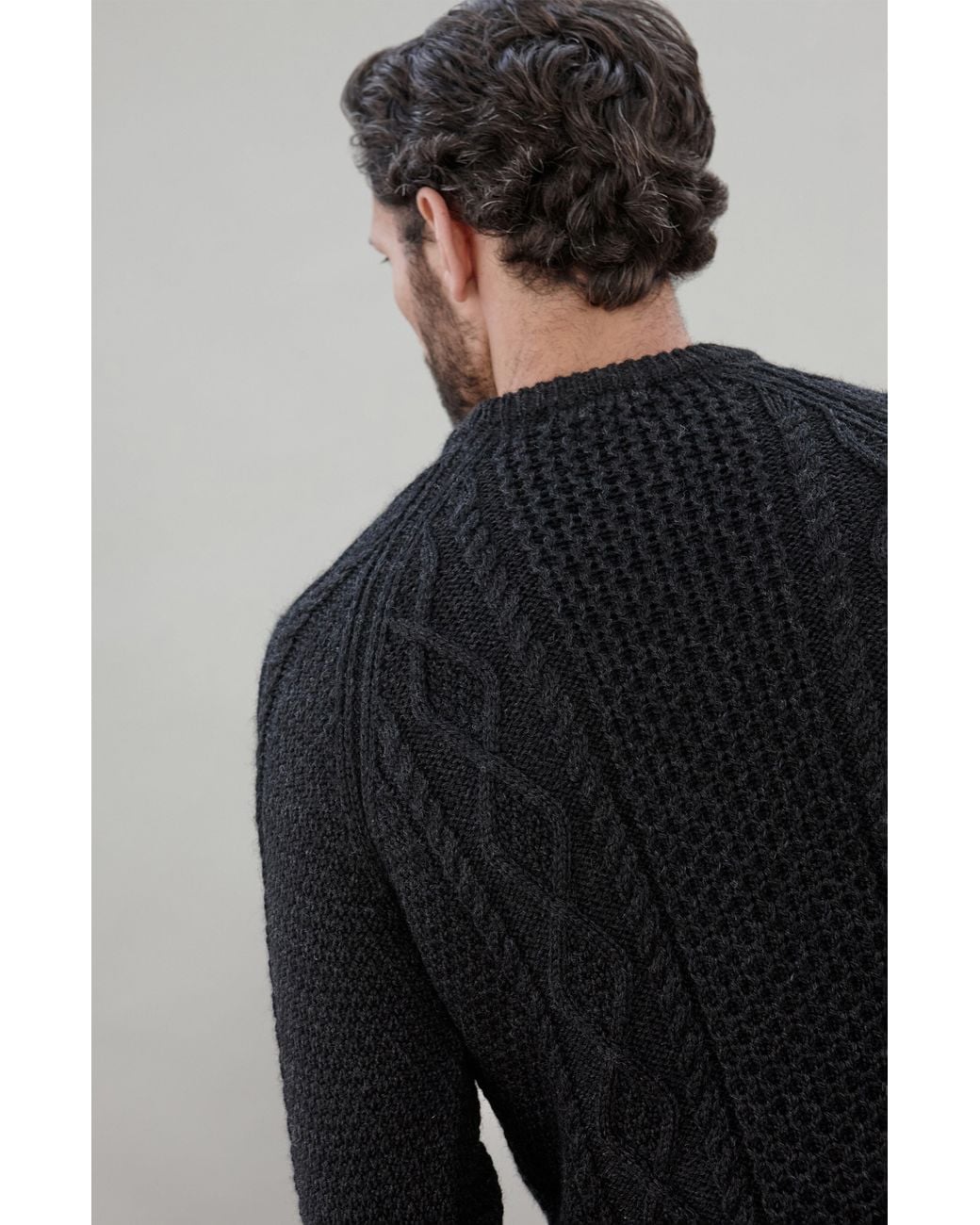 Paul James Knitwear Blue Chunky Merino Wool Goffrey Fisherman's Jumper for men