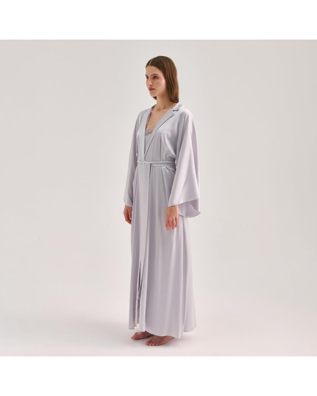 Avenue 8 Blue Silk Maxi Collar Robe
