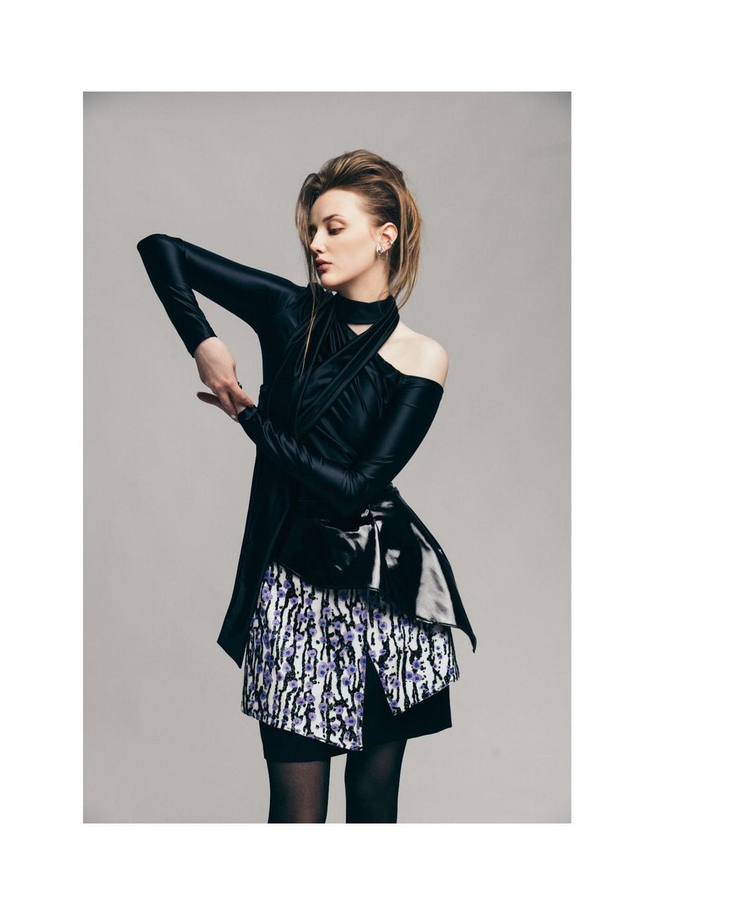Julia Allert Black High-Waisted Multi-Layered Mini Skirt With Patent Belt Liliac