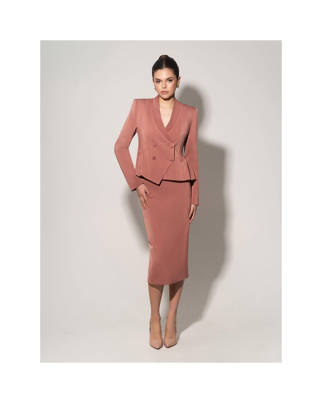 Tia Dorraine Pink Double-Breasted Blazer With Pleated Details
