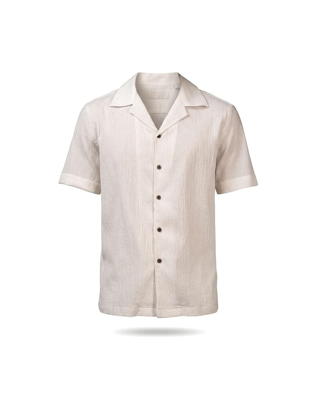 Stovaria Natural Camp Collar Half Sleeve Crushed Cotton Shirt With Coconut Shell Buttons for men