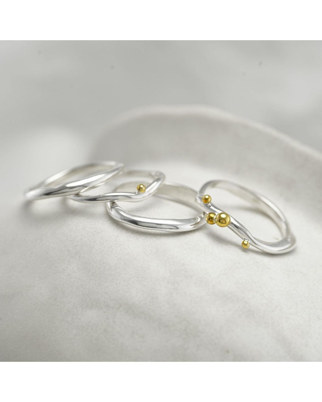 Isla Silver Metallic Organic Sterling Stacking Rings