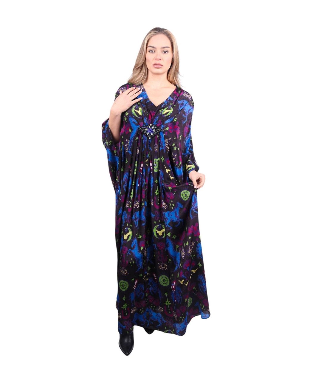 Any Old Iron Blue Multicolored Cowgirls Are Forever Beaded Dress