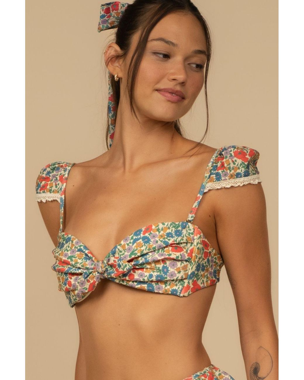 Montce Blue Florencia Floral Cabana Bikini Top W Trim