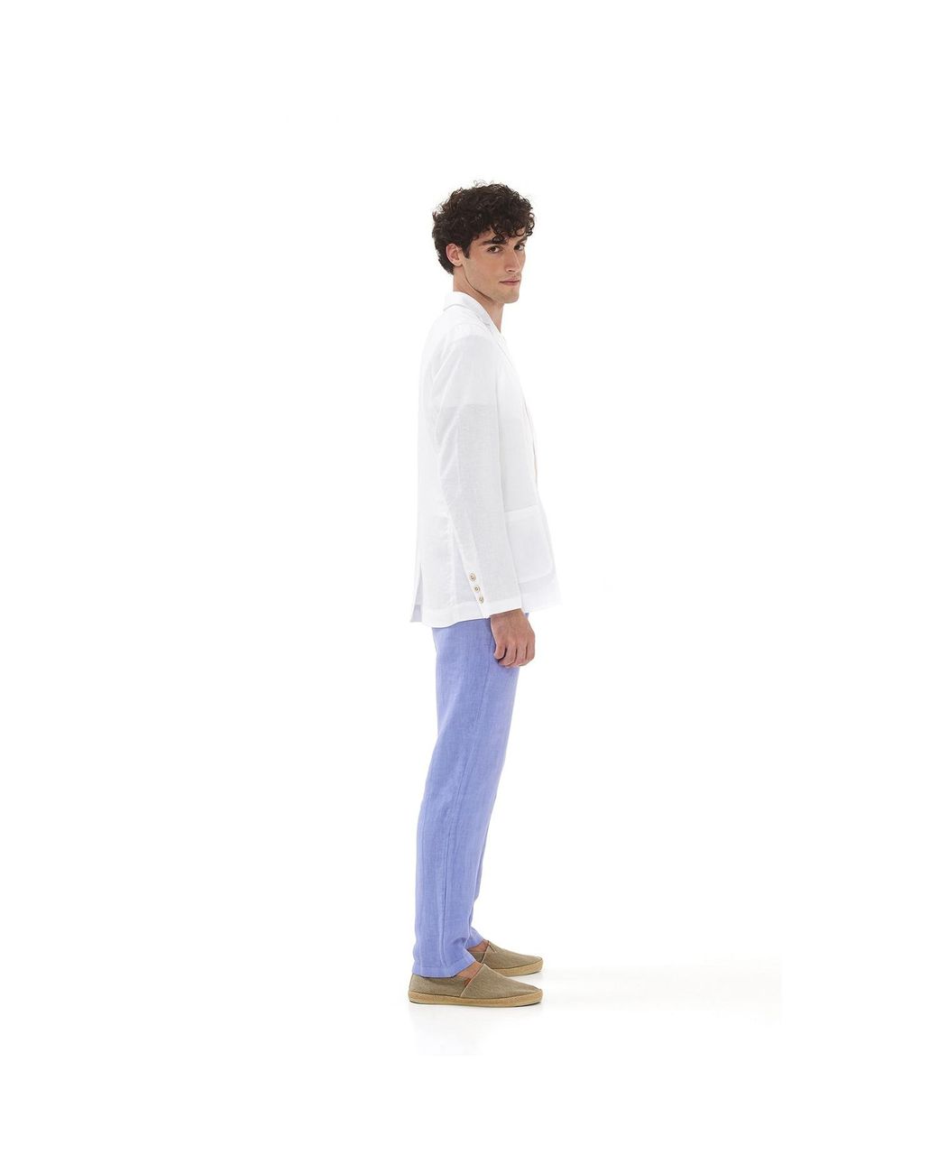 Haris Cotton White Solid Lapel Neck Linen Blazer for men