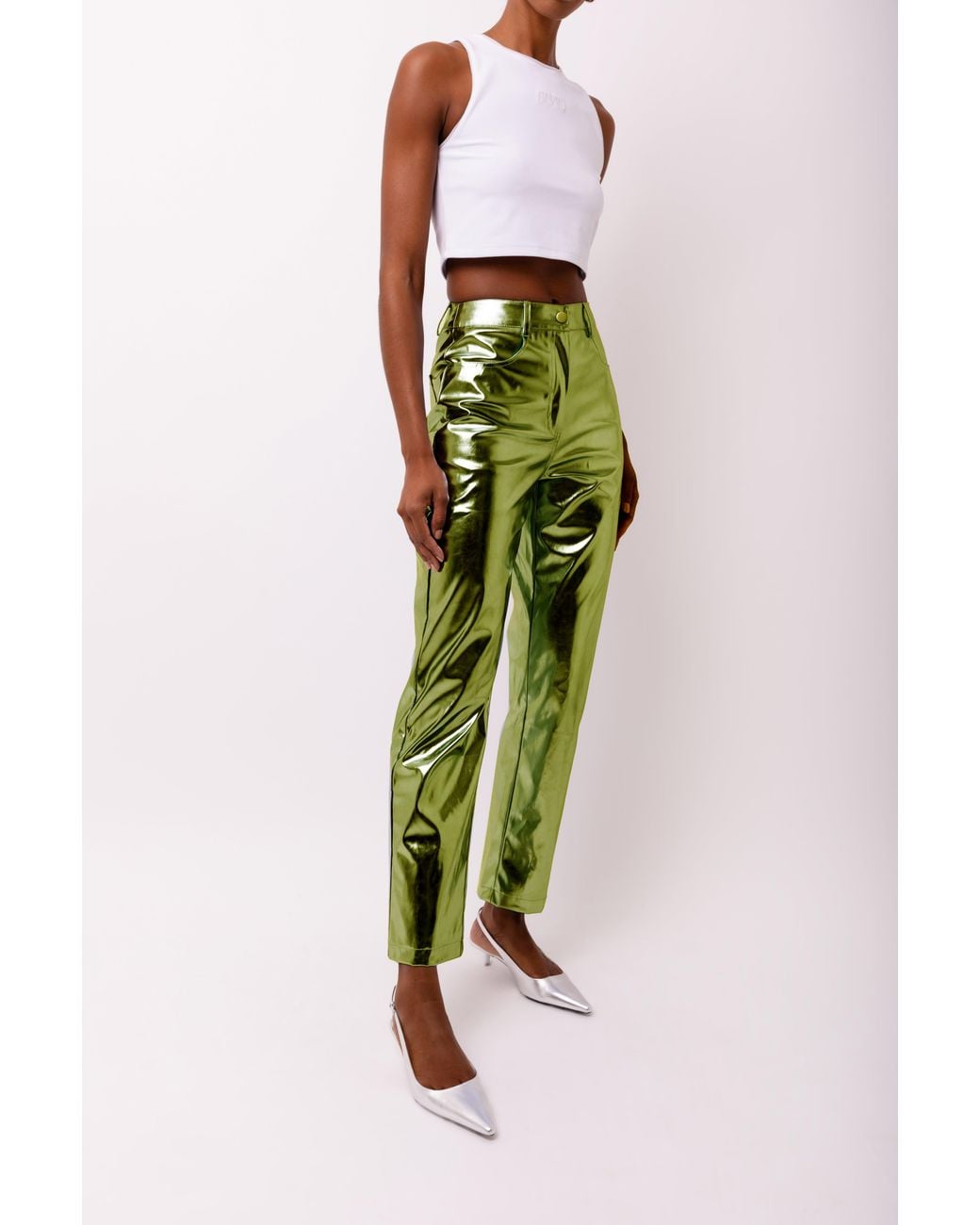 Amy Lynn Green Lupe Khaki Metallic Trousers