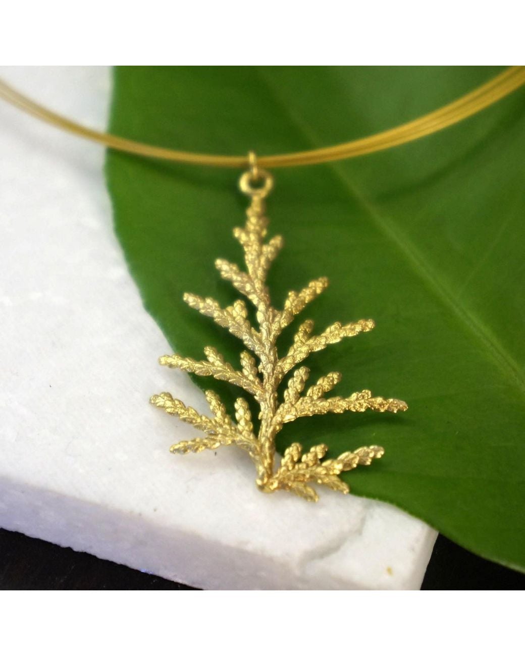 Mother Nature Jewelry Metallic Juniper Leaf Necklace, Handmade Pendant