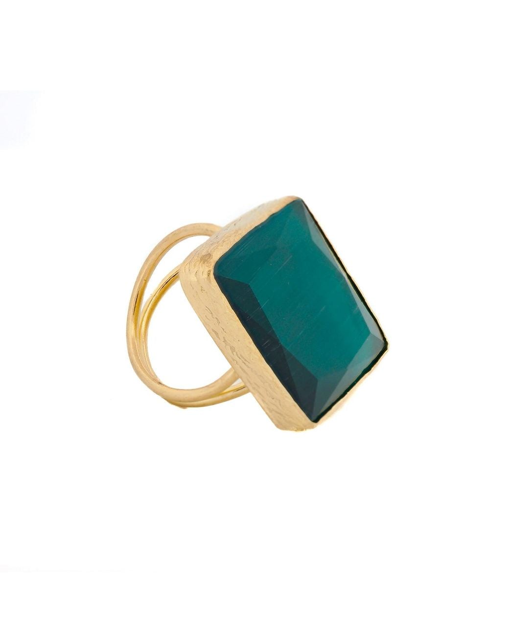 Ebru Jewelry Blue Stylish Cat Eye Stone Chunky Ring