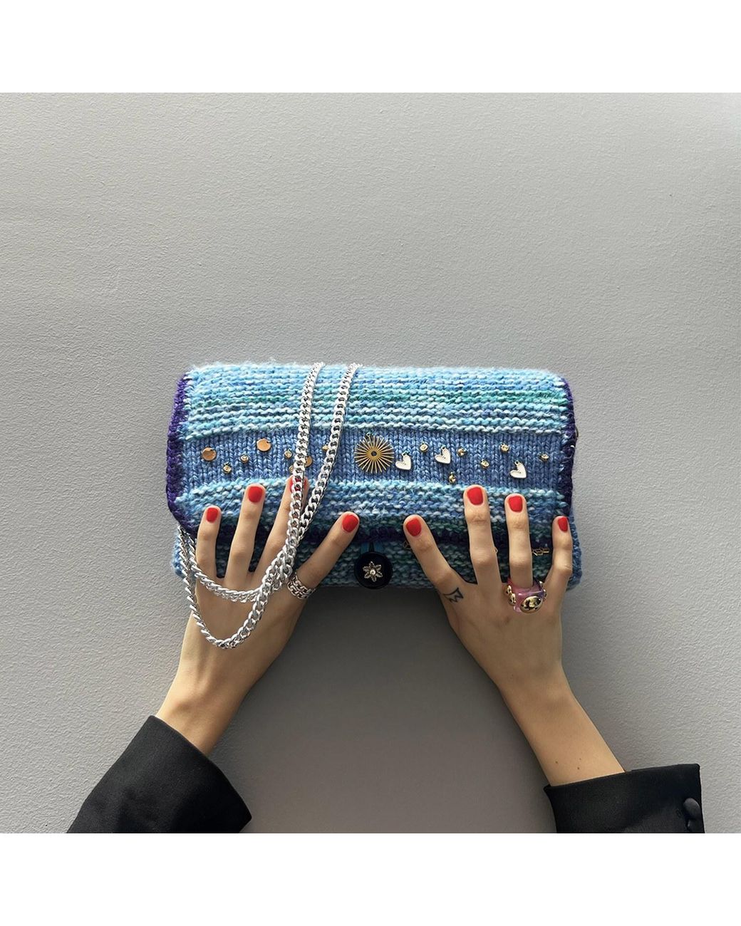 Hilo De Mar Blue Cíes Hand Knitted Bag With Charms