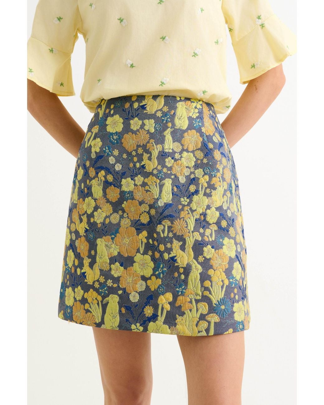 Louche Blue Aubin Fairytale Jacquard Mini Skirt