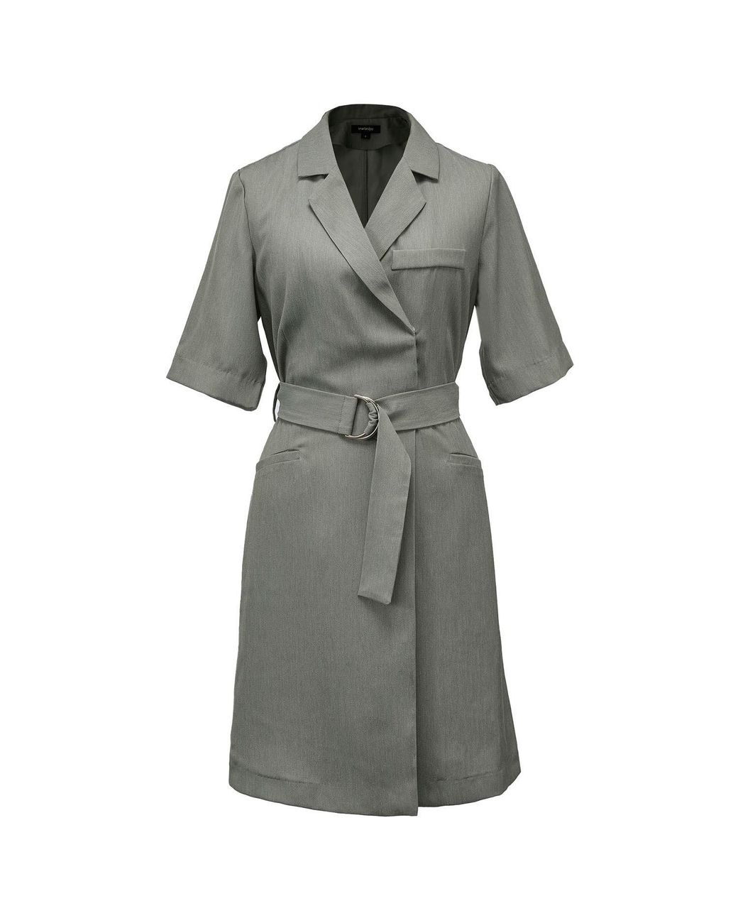 Smart and Joy Gray Neutrals Wrap Tailor Dress With Belt