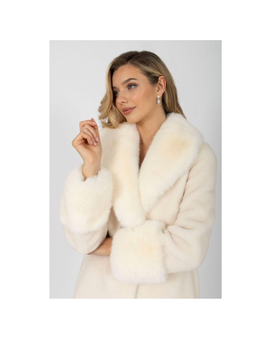 Santinni Natural Sunset Boulevard Long Wool Coat With Faux Fur