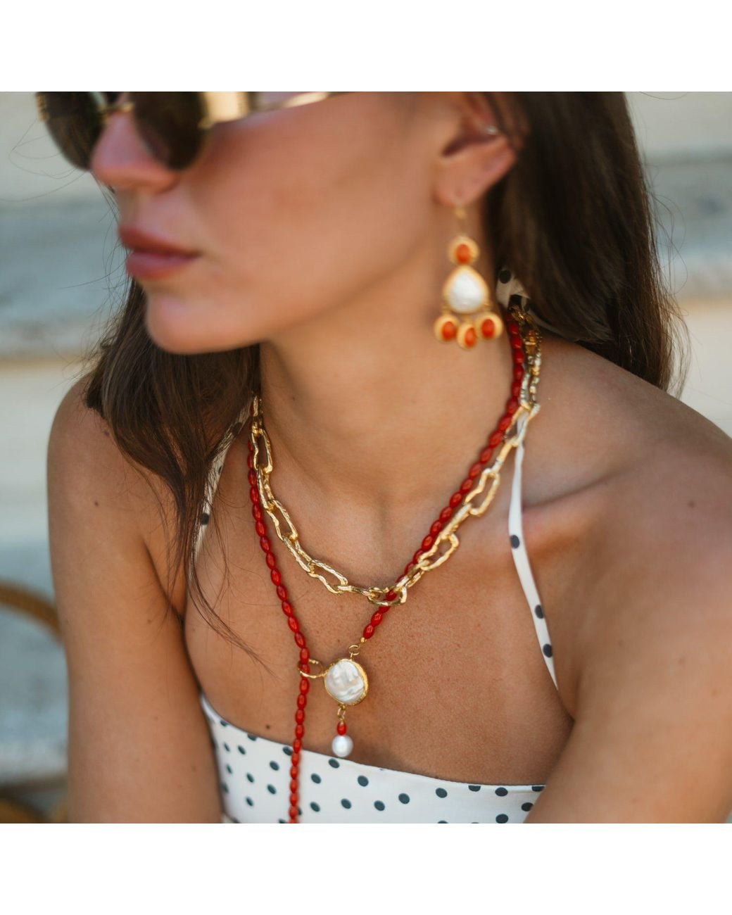 Ebru Jewelry Metallic Coral Vitality Pearl Lariat Necklace