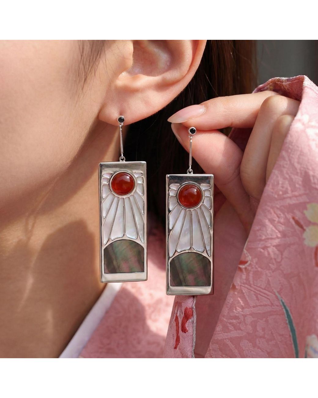 Azura Jewelry New York White Demon Slayer Hanafuda Earrings Vermeil