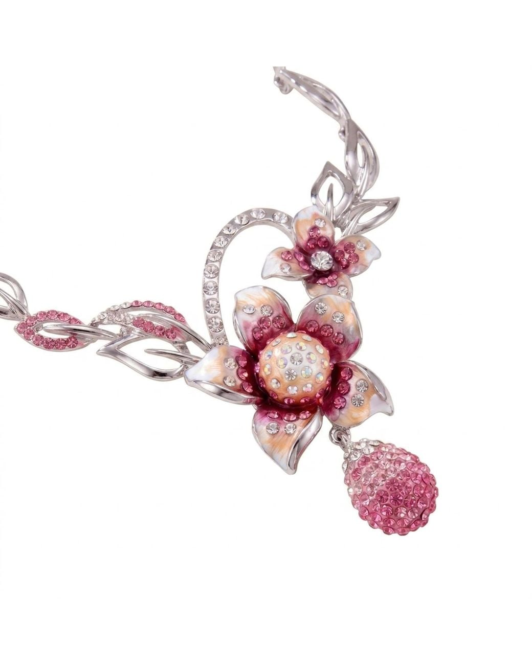 Modenaire Pink Flower Necklace And Earrings Set