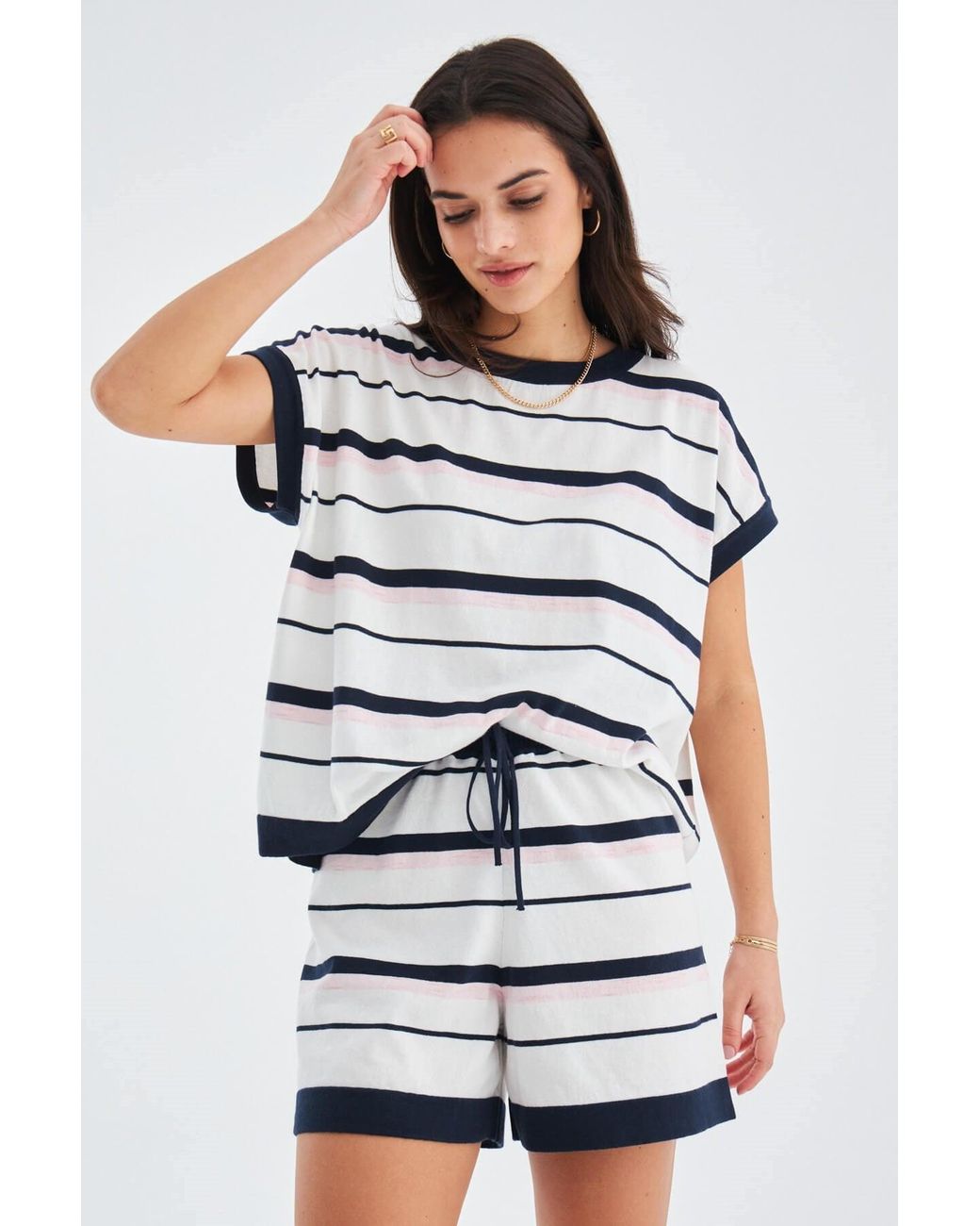Peraluna Multicolor Marine Knitted Blouse & Shorts Set
