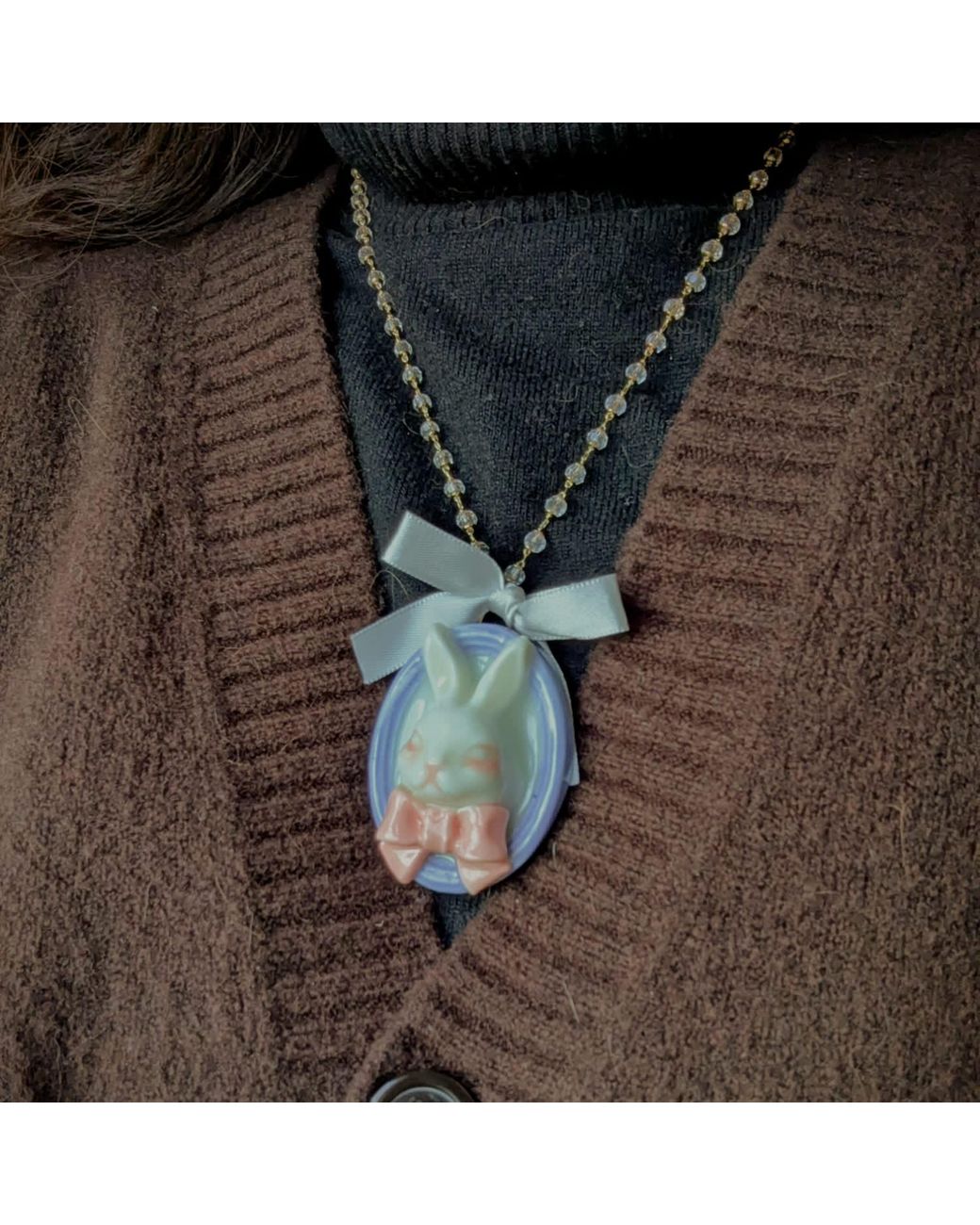H2 Studio Blue Grumpy Bunny Portrait Rabbit Multi Use Brooch Pendant Necklace