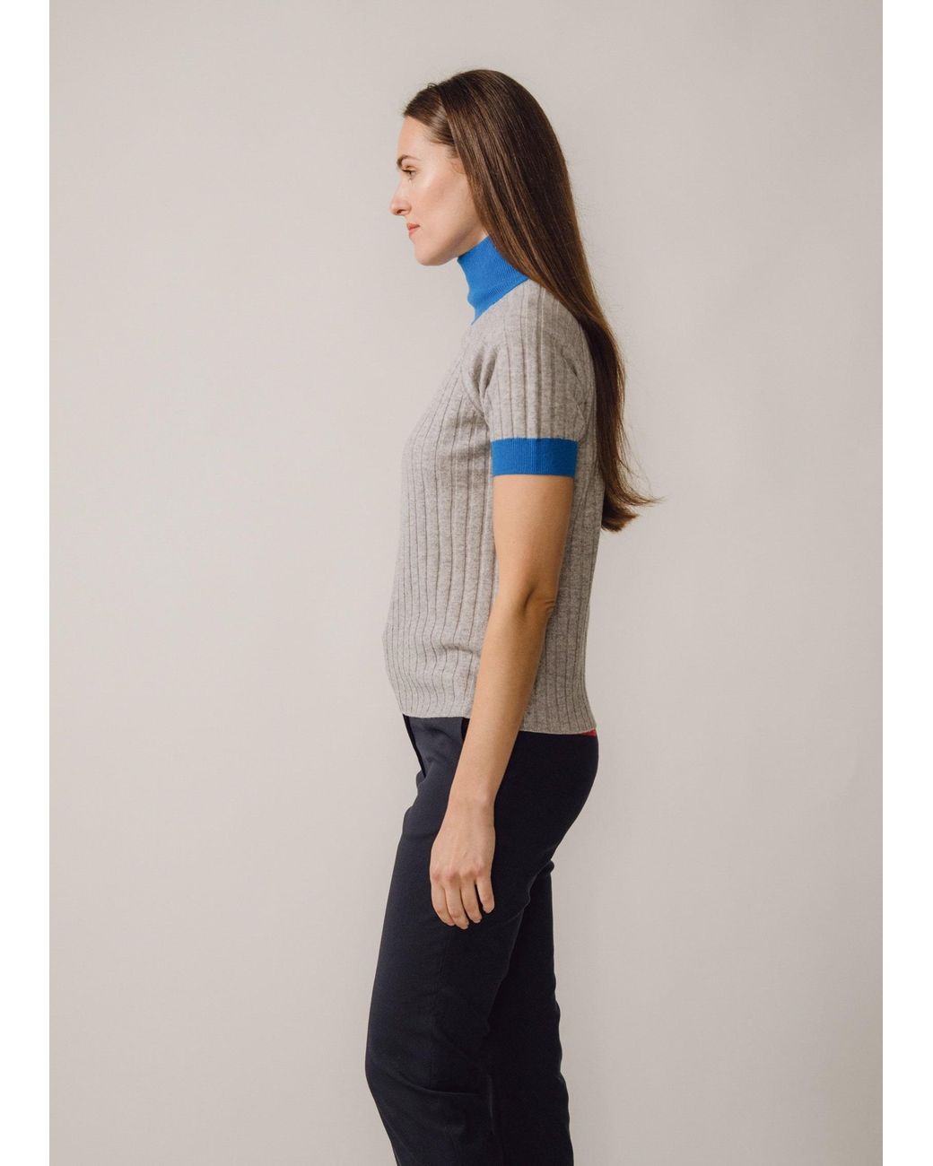 BEIRA Gray Astrid Merino And Cashmere ¾-Sleeve Luxury Knitwear Turtle Neck Top