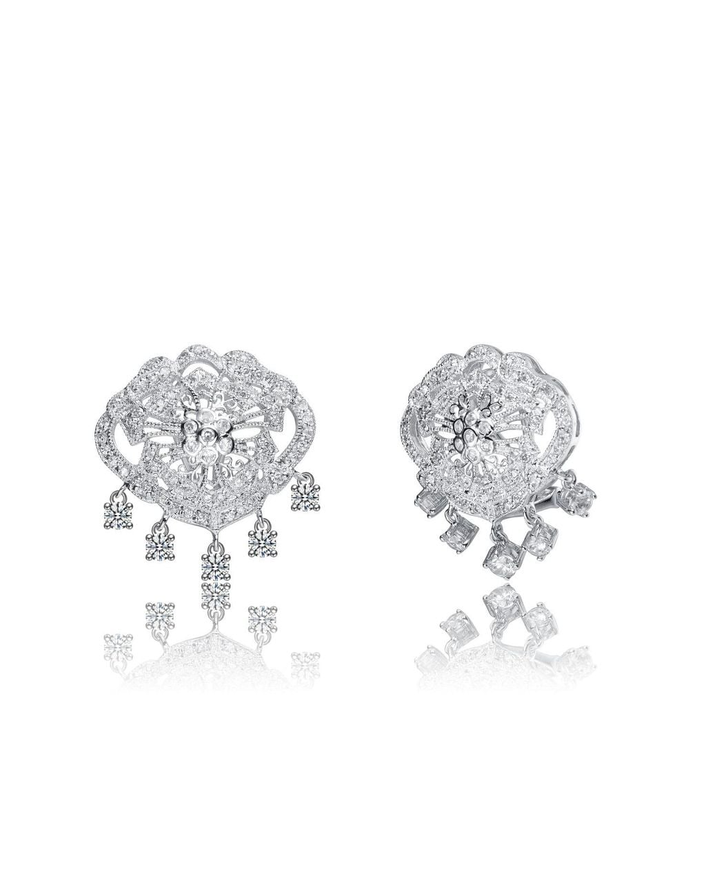 Genevive Jewelry Metallic Sterling Cubic Zirconia Mini Chandelier Earrings