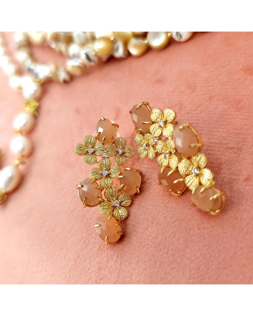 Farra Metallic Flower Agate Statement Earrings