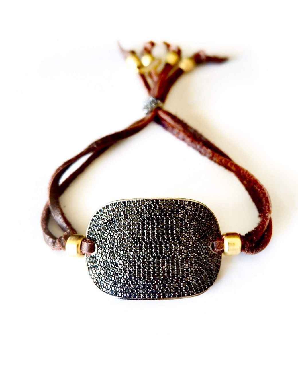 Persia Dona Jewelry Brown Onyx X Chocolate Leather Tag Bracelet