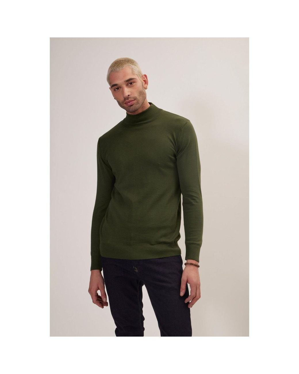 Ron Tomson Green Mock Neck Relaxed Sweater for men