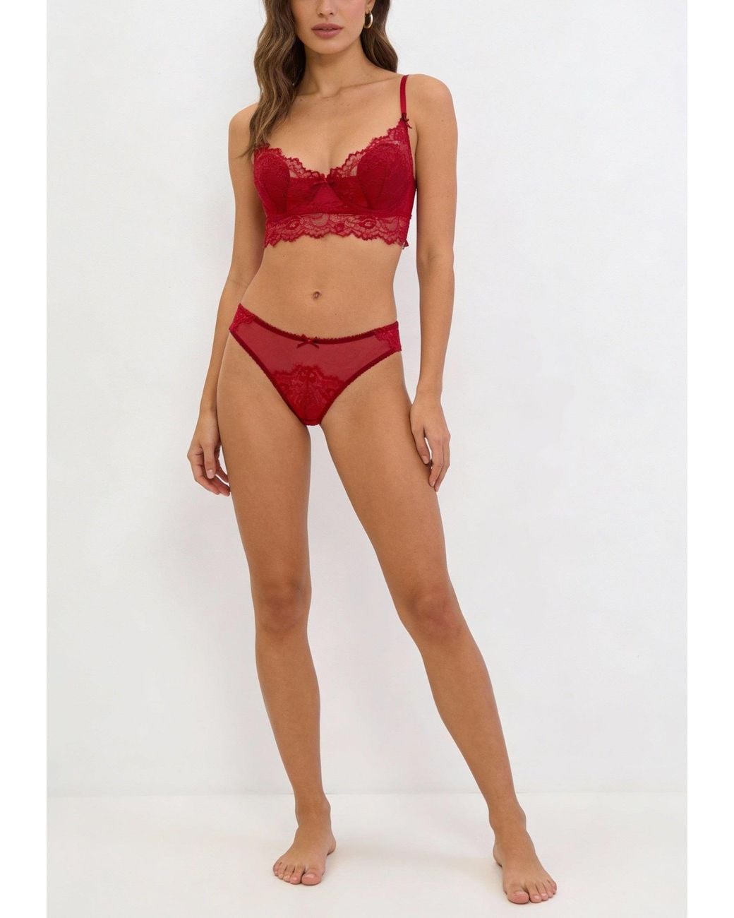 Carol Coelho Red Ruby Nocturne Longline Lace Unlined Demi-Push Up Bra